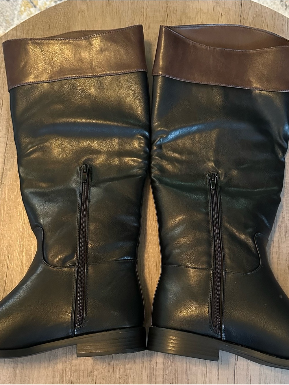 Shoe Dazzle Black Over-the-Knee Boots with Brown Cuff - Picture 3 of 7